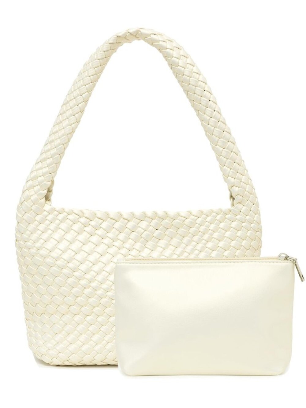 Vegan Leather Woven Shoulder Bag, Underarm Hobo Handbag, 2Pcs Purse Set